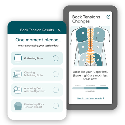 2 screens with rounded corners and shadows_slightly overlapping_Back Tension Tracking Processing and Results