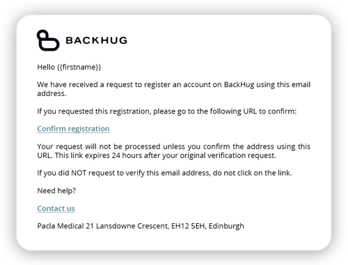 Backhug Registration Email