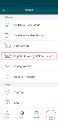 User App More Menu   Logged in as Admin in clinic-gym-office mode – 3