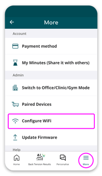 More Menu at Home mode Configure WiFi